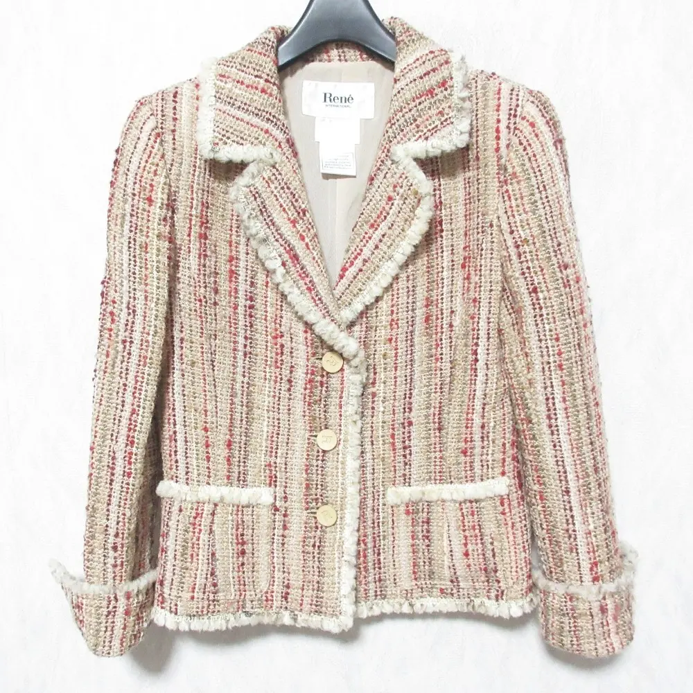 Rene ルネ モヘヤブレンド ミックスツイード テーラードジャケット 36 ベージュ×レッド