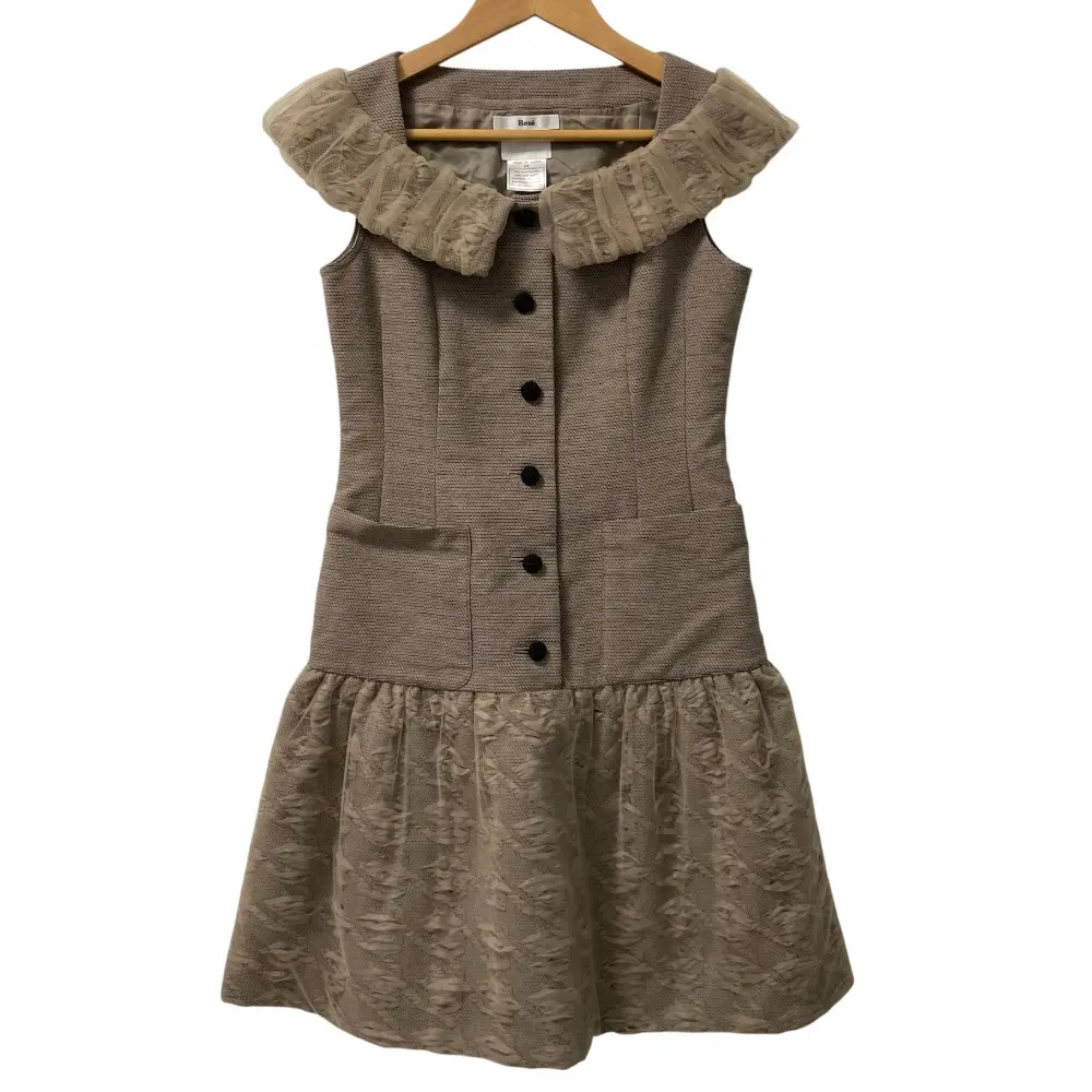 Rene ルネ ノースリーブ ツイードチュール ひざ丈 ワンピース 34 ベージュ