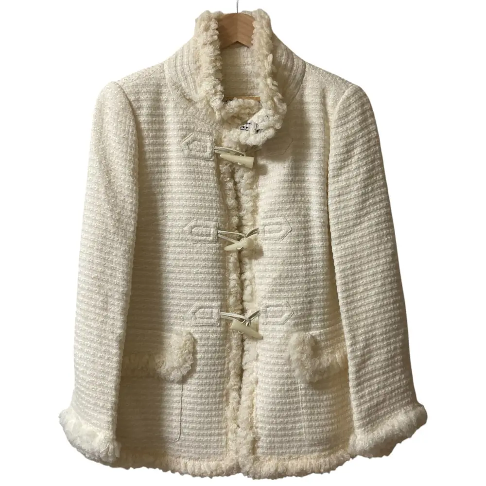 Rene ルネ フランス製生地 ツイード ダッフルコート ジャケット 38 ホワイト