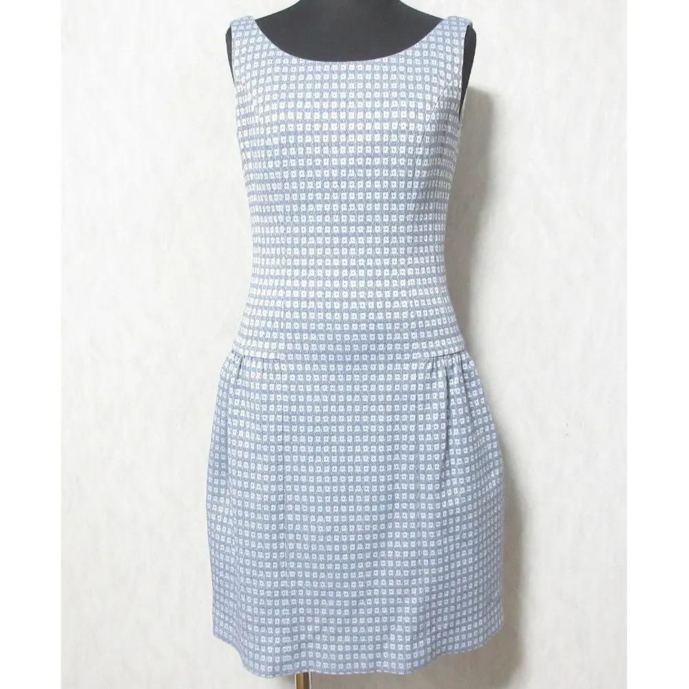 Rene ルネ イタリア製生地 スクエアドット柄 ノースリーブ ミニワンピース 34 ブルーグレー