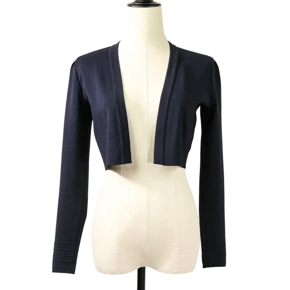 21AW Rene ルネ オープンフロント パールボタン ショート ボレロ ニットカーディガン 34 ネイビー