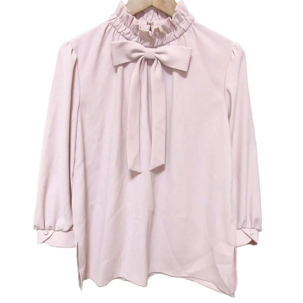 24AW Rene ルネ リボンブローチ フリルカラー ブラウス シャツ 36 ピンク