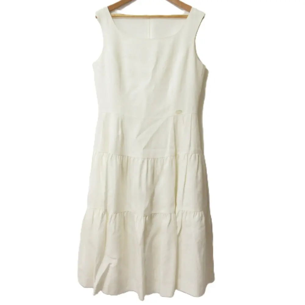 Rene ルネ リネン100% ノースリーブ ひざ丈 ティアードワンピース サイズ36 ホワイト