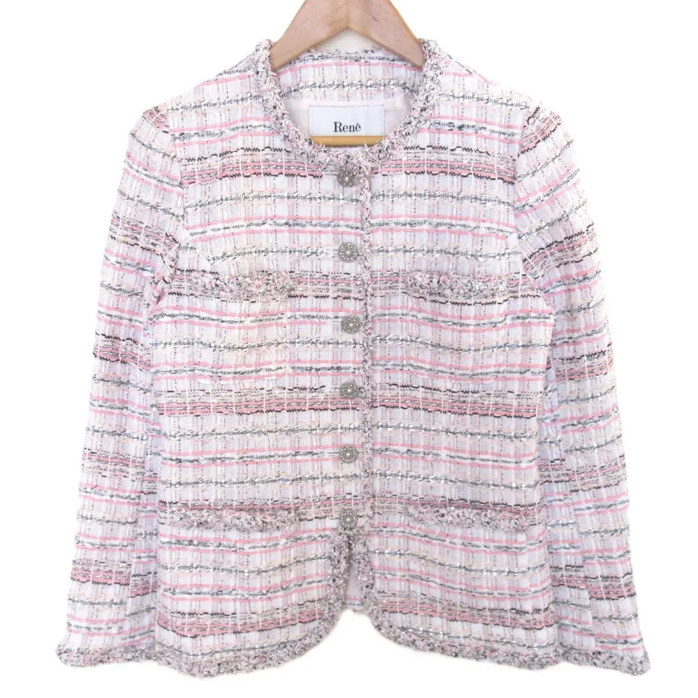 24SS Rene ルネ マリアケント生地 ノーカラー ツイードジャケット サイズ36 ピンク