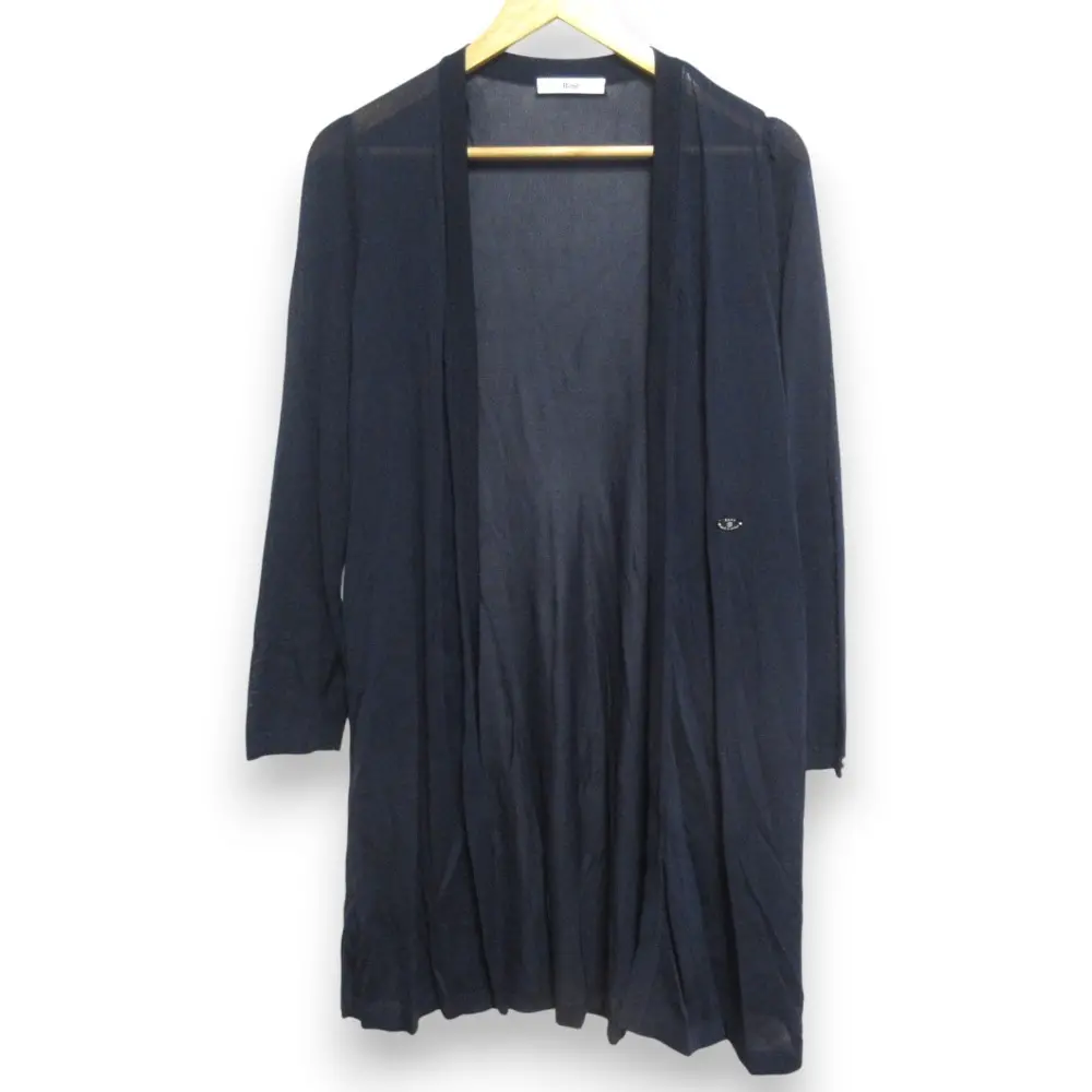 24SS Rene ルネ Knit Long Cardigan 袖パールボタン 長袖 ロングニットカーディガン 6412720 サイズ36 ネイビー