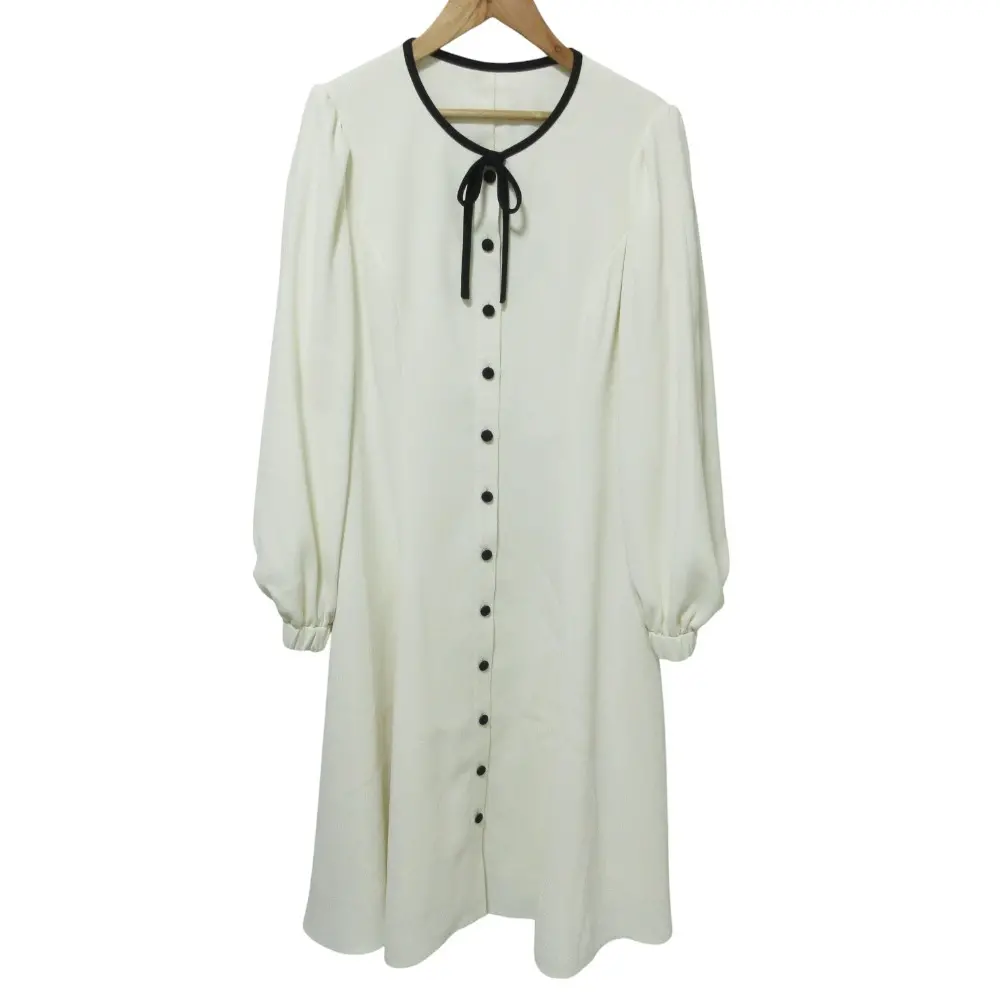 23AW Rene ルネ 長袖 リボン フレアドレス ワンピース 36 アイボリー