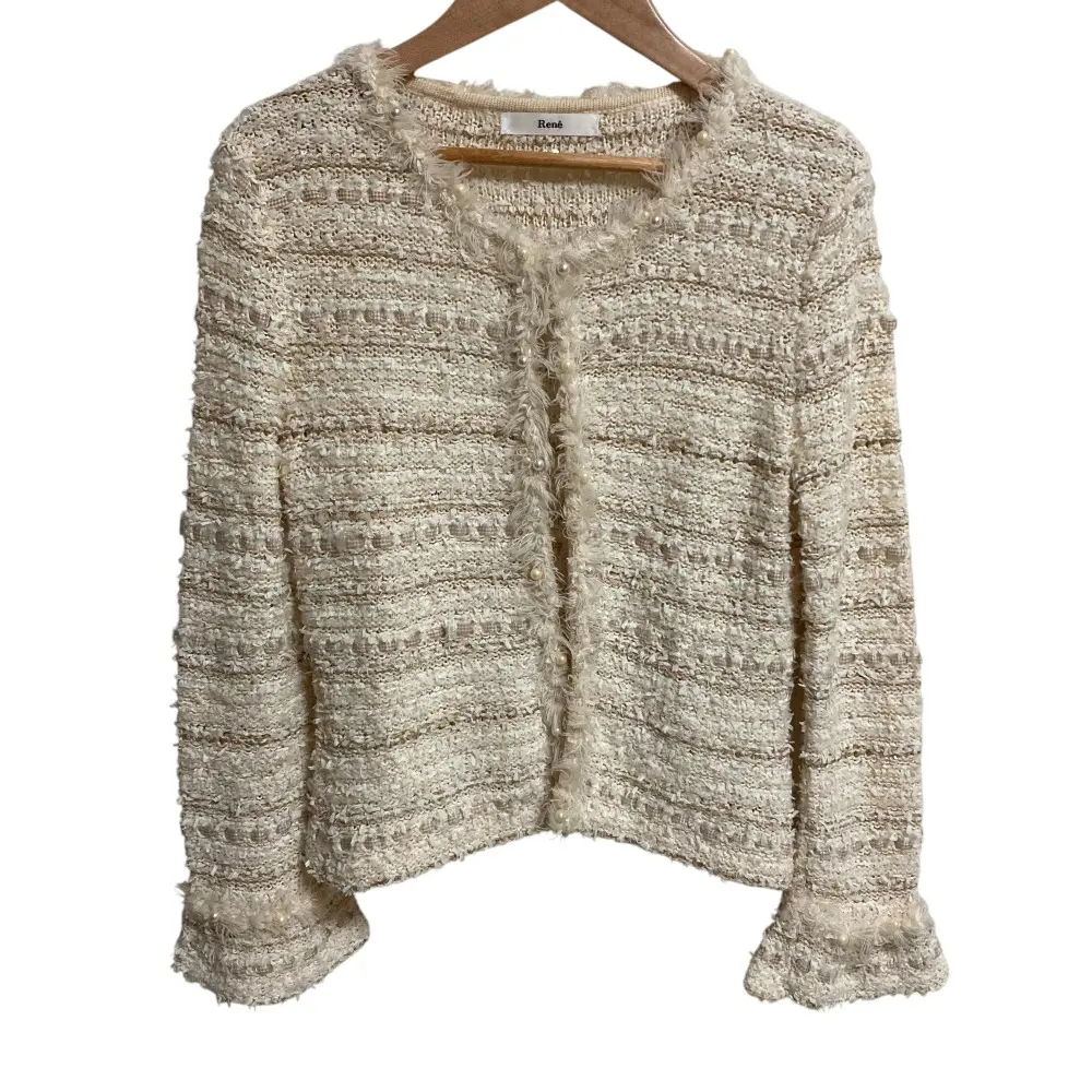 Rene ルネ フェイクパール ツイード ニットカーディガン サイズ36 ホワイト系