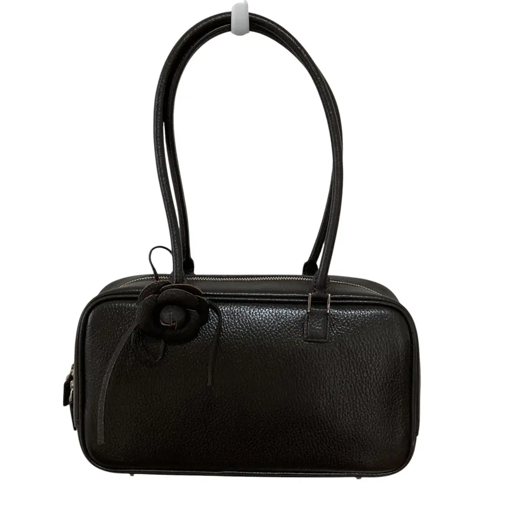 Rene ルネ ALYA アリア レザー カメリア付き ミニボストン ハンドバッグ ブラウン