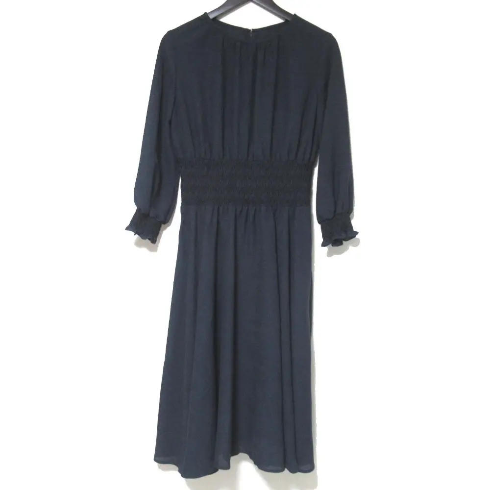 Rene ルネ 2022年モデル 長袖 シャーリング ロング ワンピース 5236130 サイズ36 ネイビー