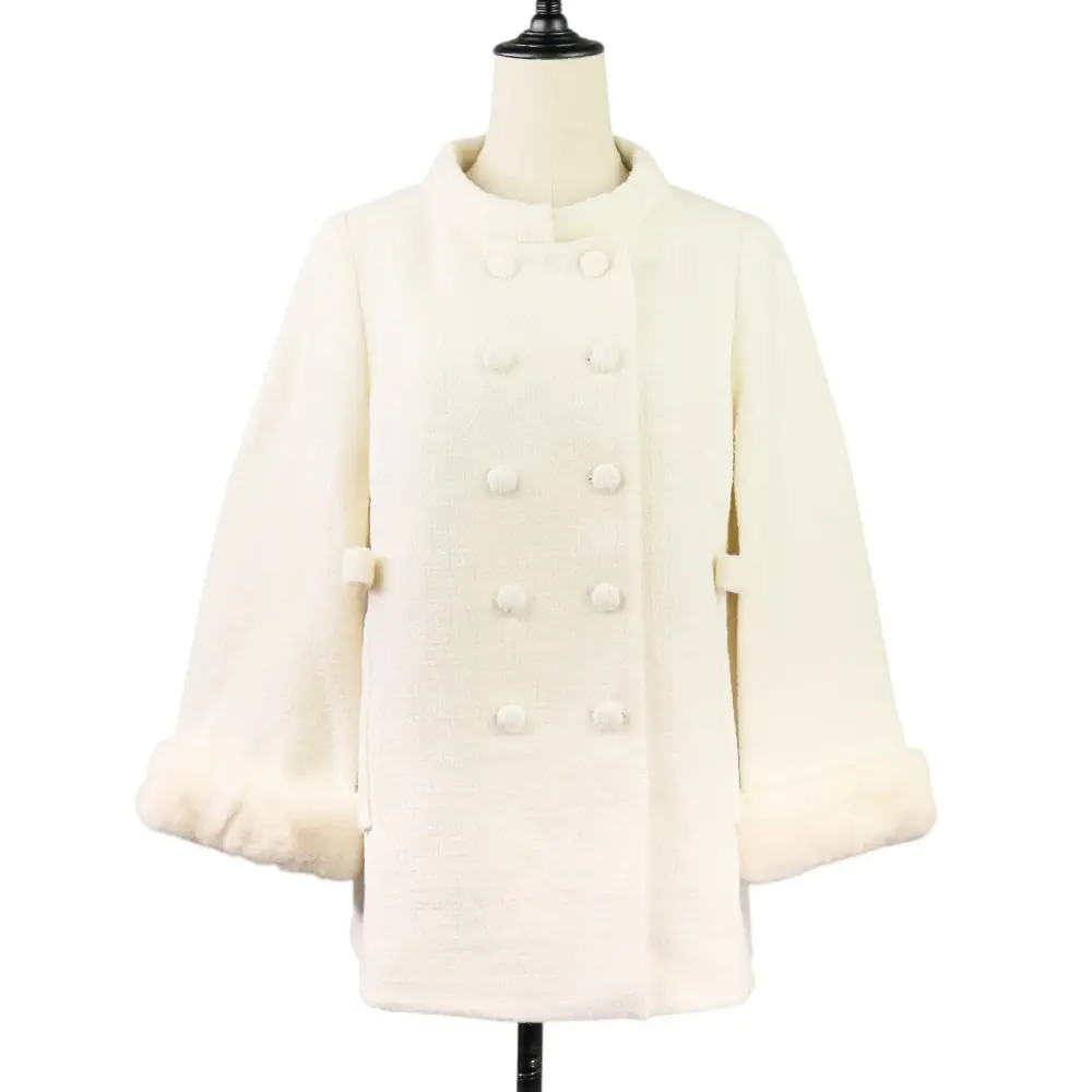 24AW Rene ルネ イタリア製生地 コペンハーゲンファー リボンモチーフ ツイード Aラインコート 6443120 サイズ36 オフホワイト