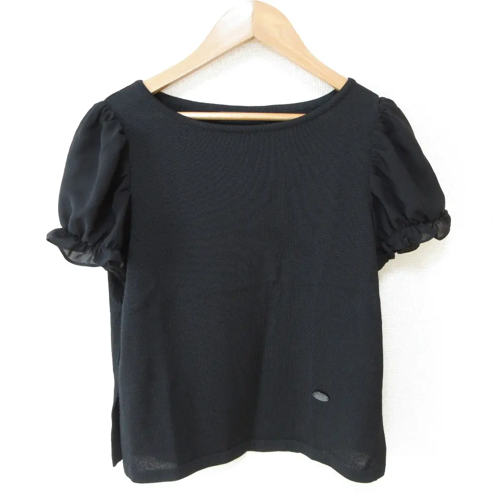 22SS Rene ルネ シフォンパフ袖プルオーバー ショートスリーブ ブラウス カットソー 5222060 サイズ36 ブラック
