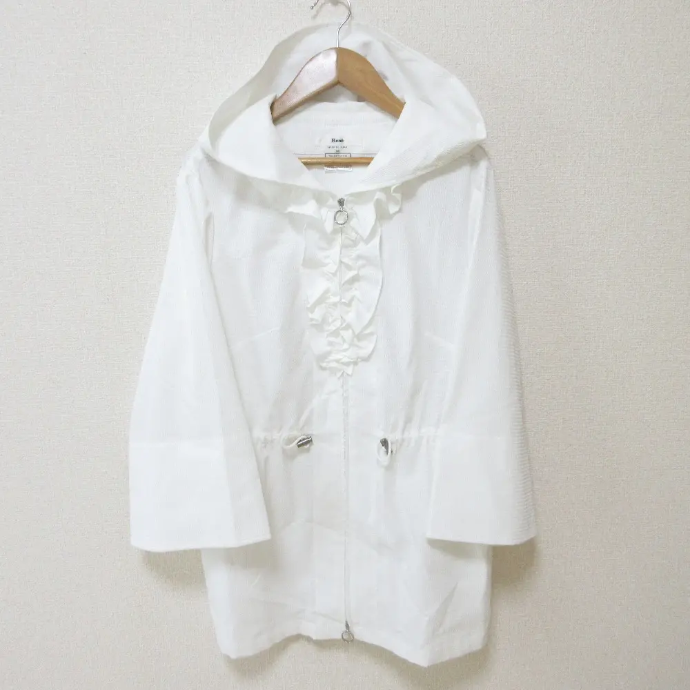 Rene ルネ フリル ジップパーカー フーディー 34 ホワイト
