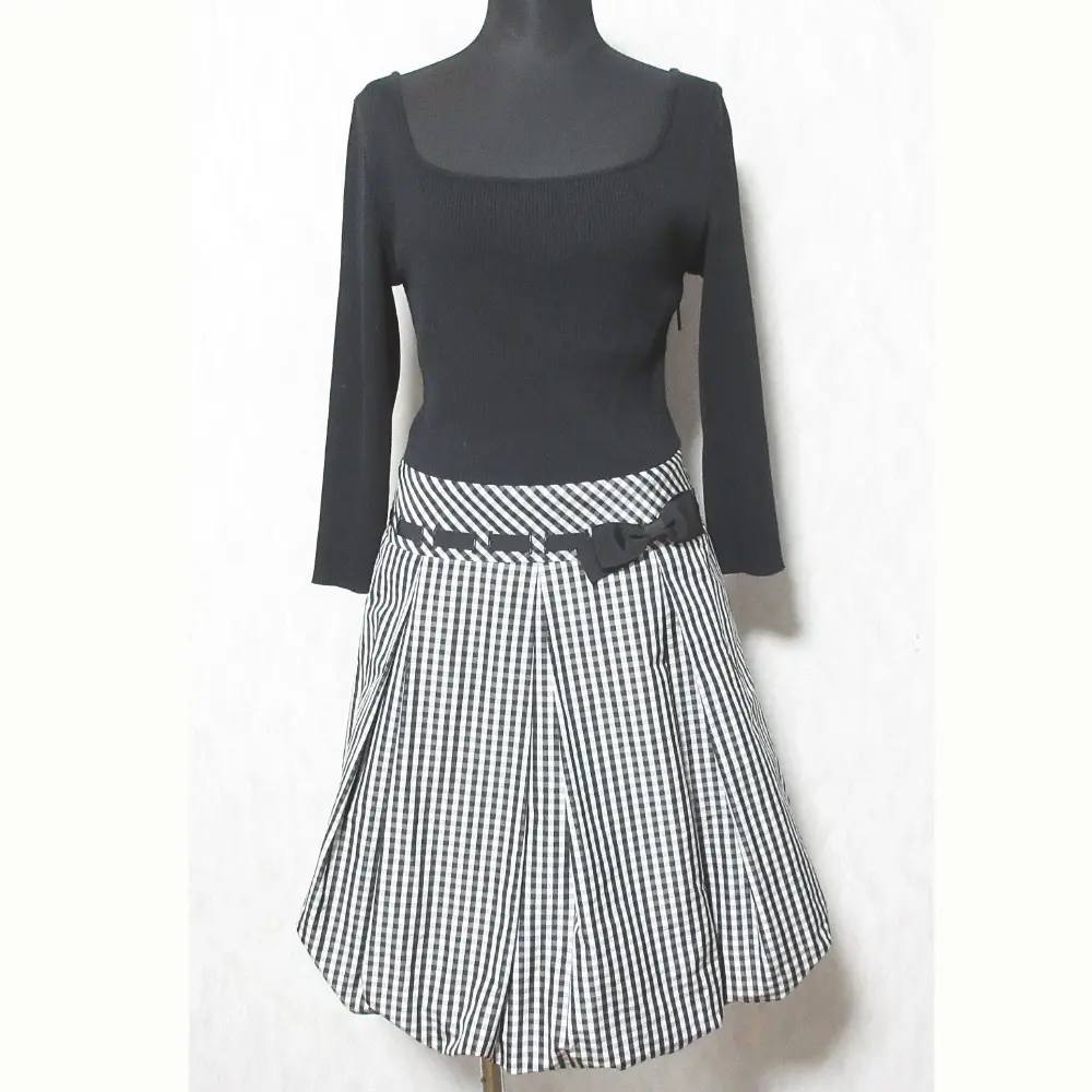 Rene ルネ リブニット リボン ドッキングバルーンワンピース サイズ36 ブラック ホワイト