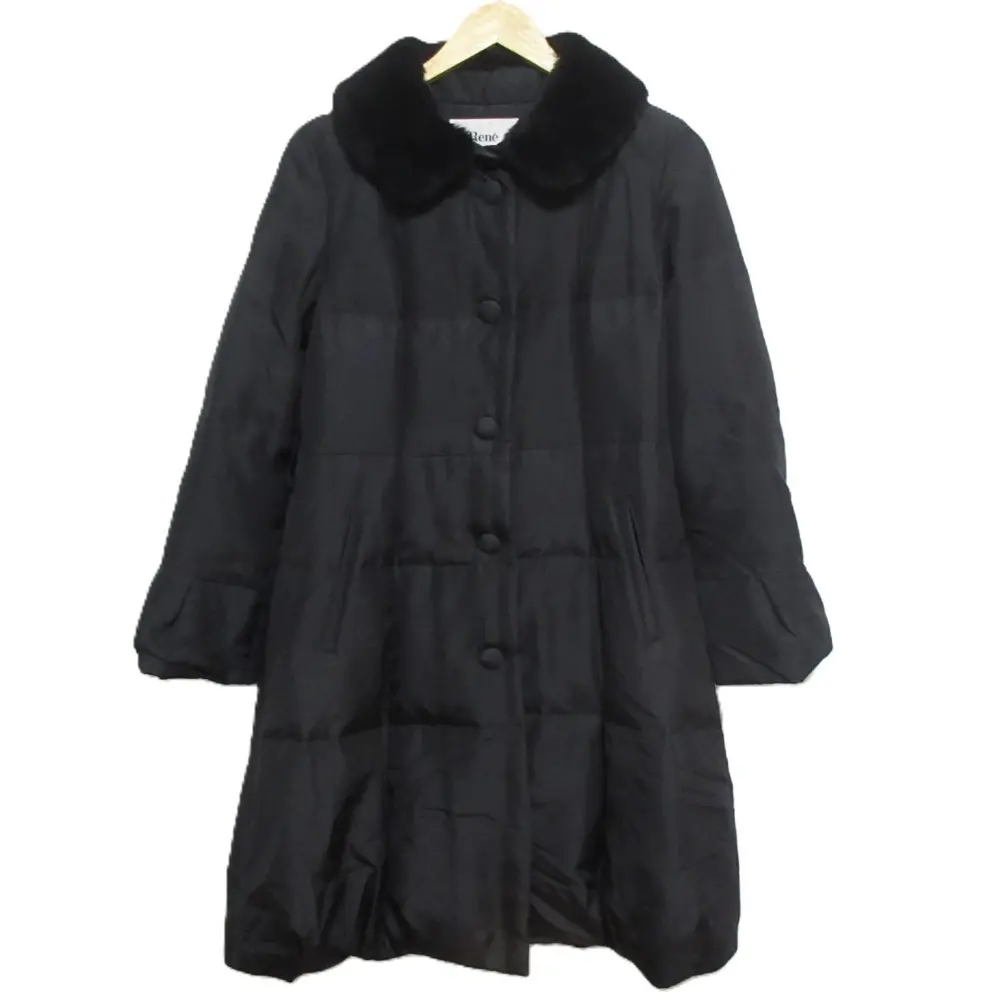 Rene ルネ シルク100％ レッキスファーカラー 2WAY ロング ダウンコート サイズ36 ブラック