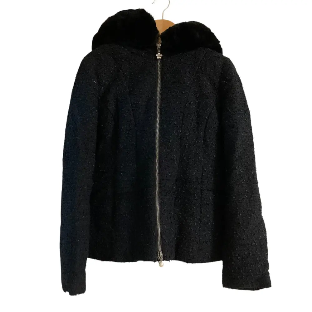 Rene ルネ フーデッド ツイードダウンジャケット サイズ34 ネイビー