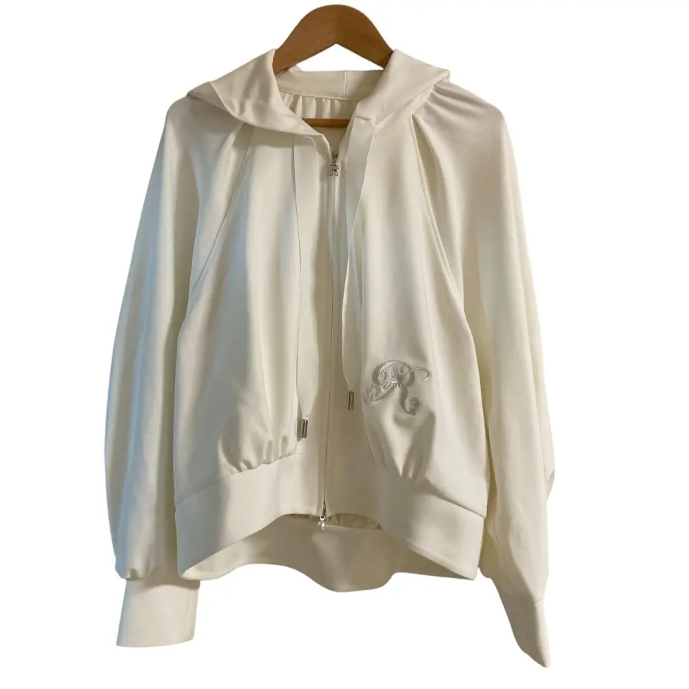 Rene ルネ R刺繍 オーバーサイズ ダブルジップ フーディ パーカー サイズ36 ホワイト