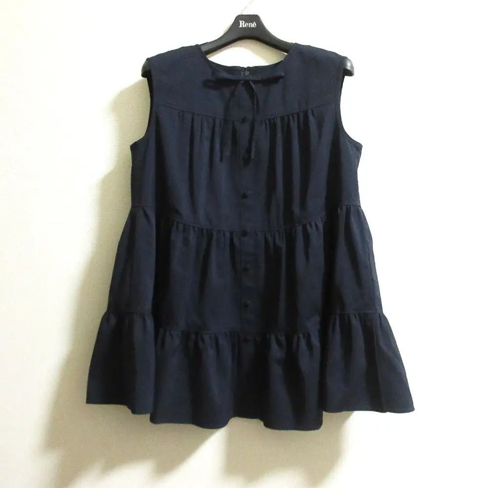 25SS Rene ルネ ノースリーブ ティアードブラウス 5521030 サイズ34 ネイビー