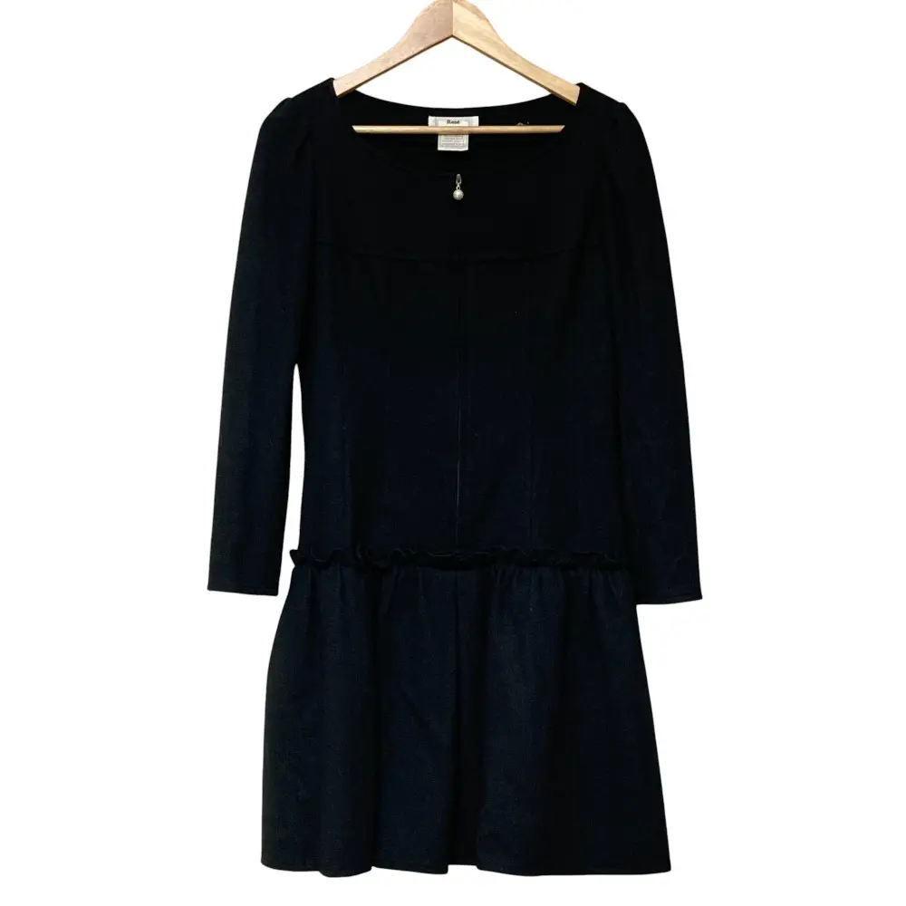 Rene ルネ アンゴラブレンド 長袖 ひざ丈 フロントジップ ワンピース サイズ38 ブラック