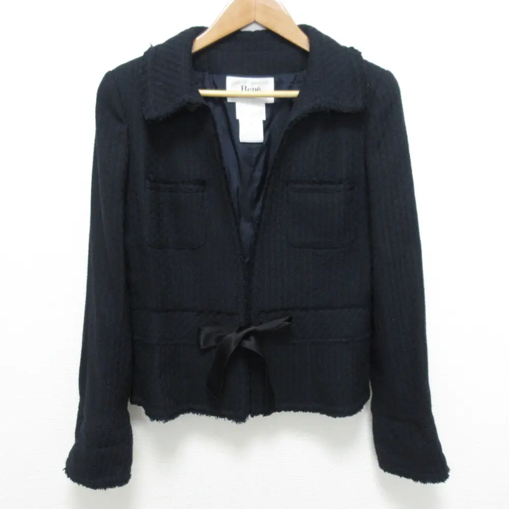 Rene ルネ TISSUE フロントリボン ツイード ジャケット サイズ38 ネイビー