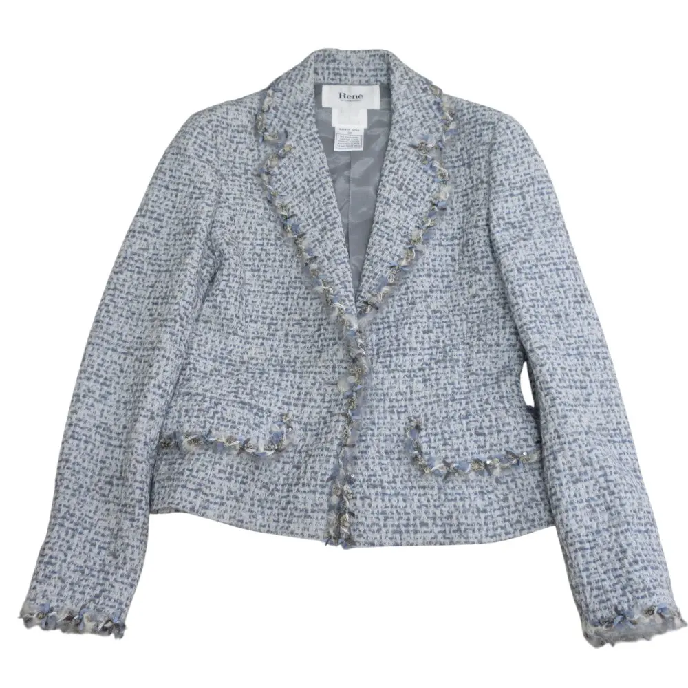 Rene ルネ TISSUE生地 パイピングデザイン 1B ツイード テーラードジャケット サイズ38 ライトブルー
