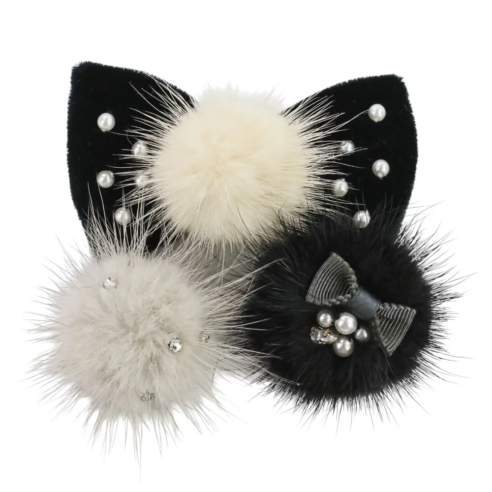 Rene ルネ ミンクファー ベルベットリボン パール コサージュ ブローチ 3点セット ブラック グレー