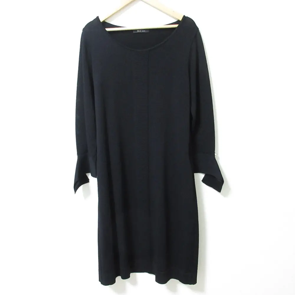 Rene basic ルネ ベーシック ビジューボタン 長袖 ニットワンピース 5912110 サイズ38 ネイビー