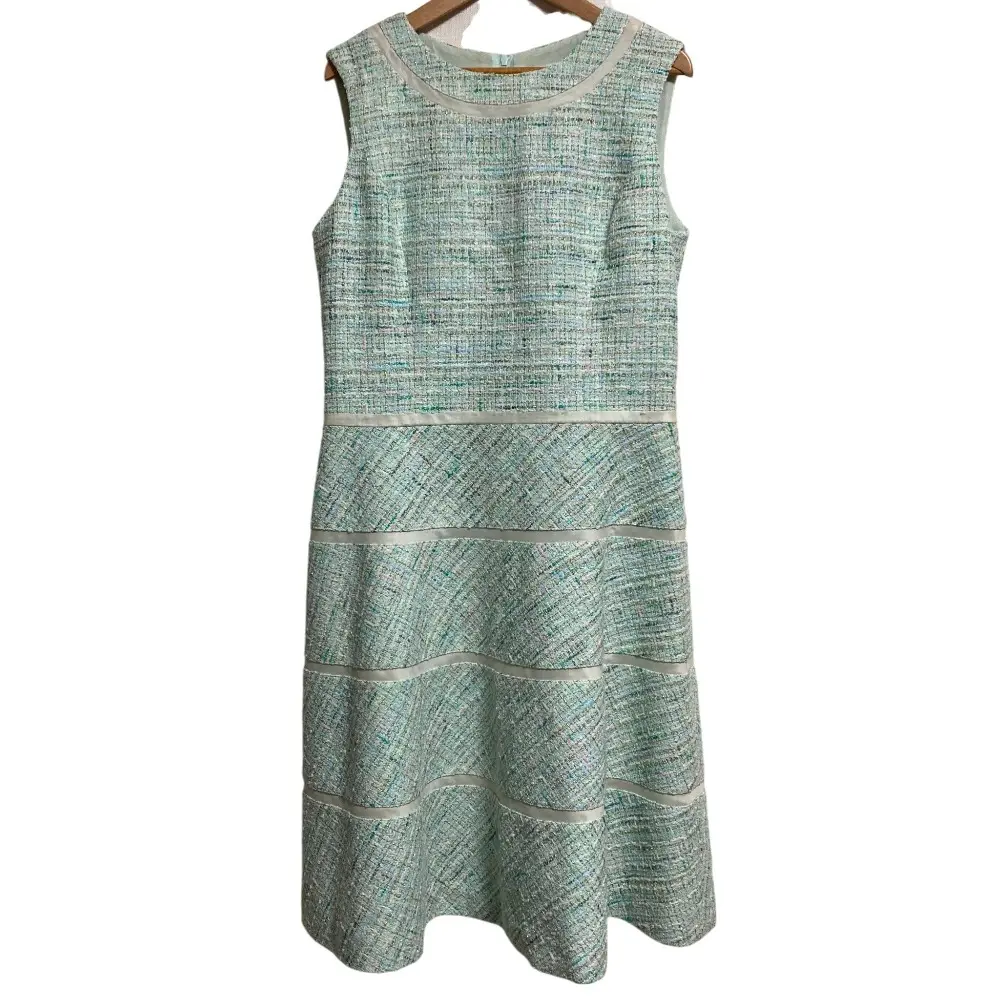 Rene ルネ イタリア製生地 ノースリーブ ひざ丈 ツイードワンピース サイズ38 ライトグリーン