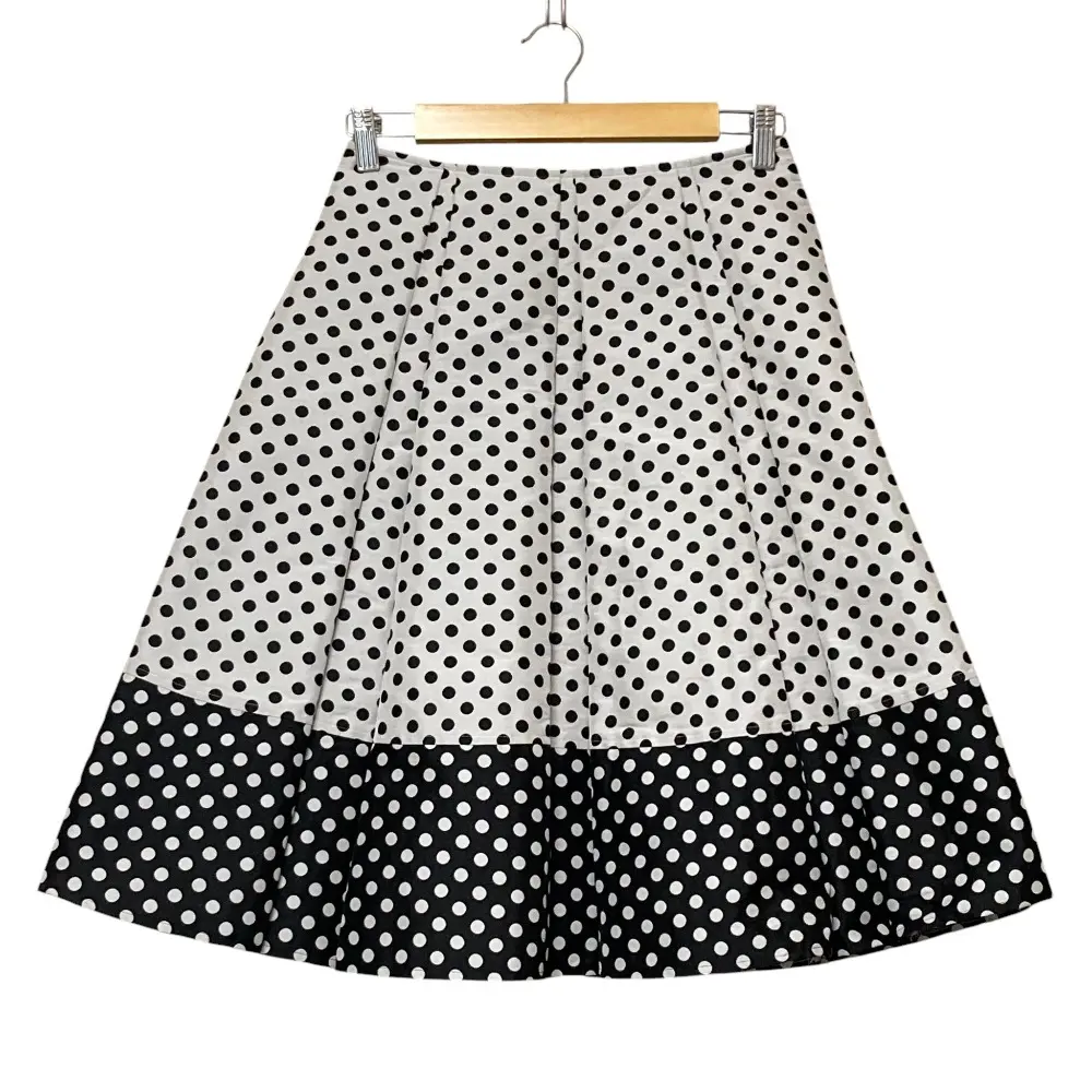 Rene basic ルネベーシック バイカラー ドット ひざ丈 フレアスカート サイズ36 ホワイト ブラック