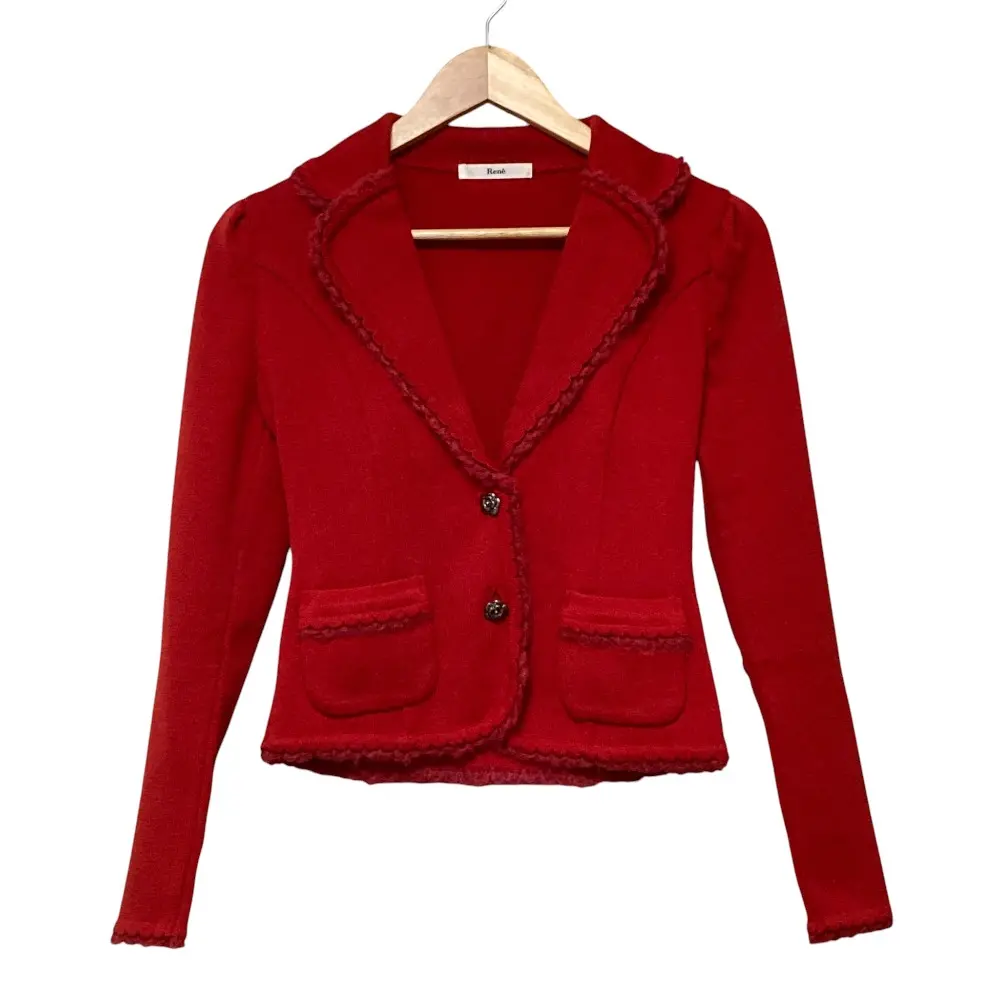 Rene ルネ フラワーボタン ニット ジャケット サイズ34 レッド