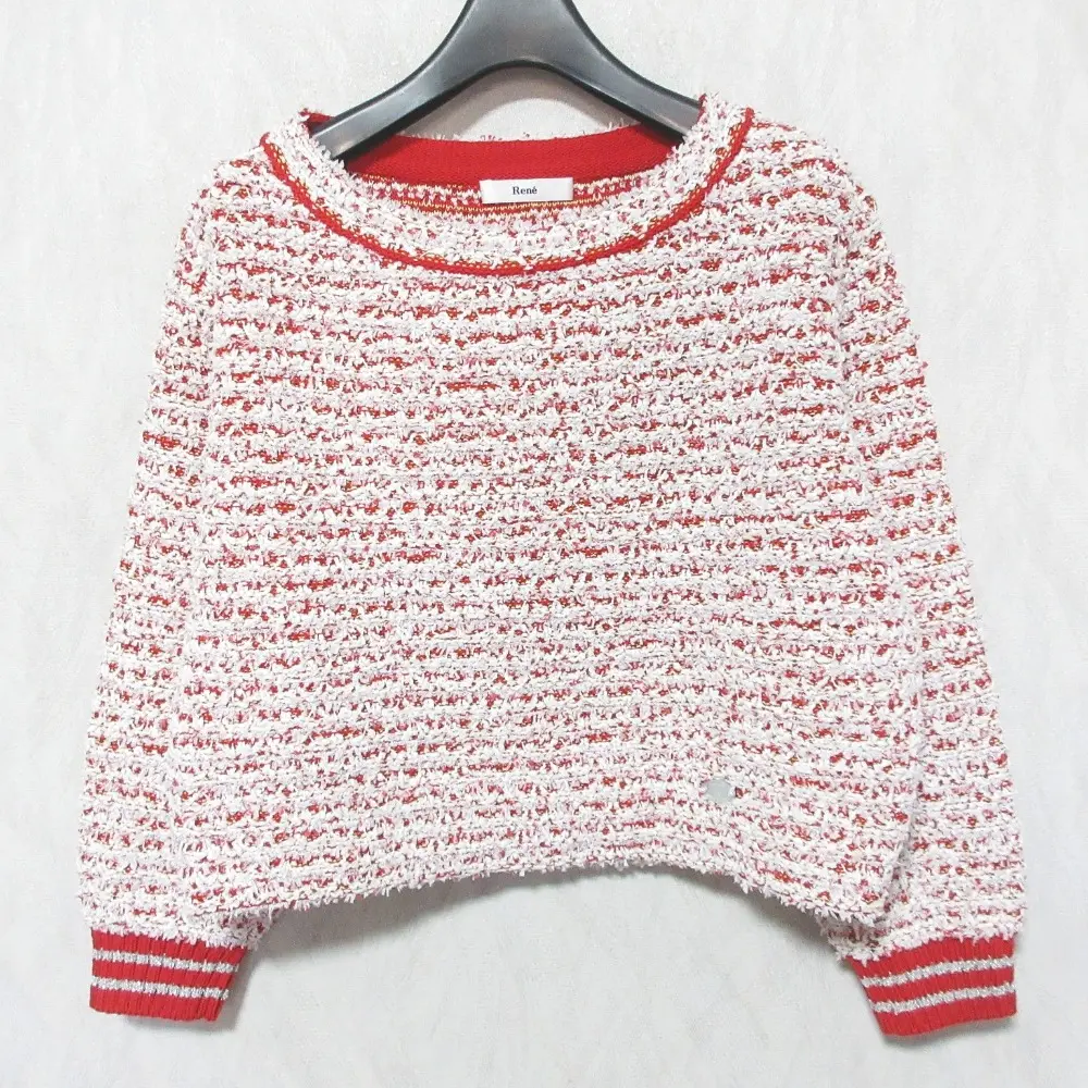 Rene ルネ ツイードショートニット 6012390 サイズ36 レッド ホワイト