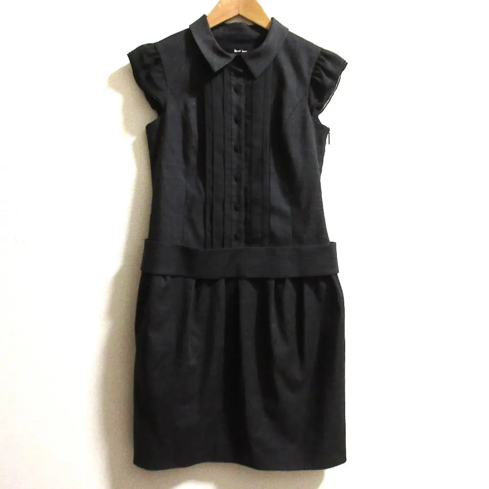 Rene ルネ ベーシック ウールブレンド ノースリーブ ひざ丈 シャツワンピース サイズ34 ダークグレー