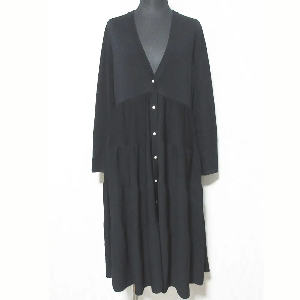 Rene ルネ パールボタン 長袖 ティアード ニットワンピース 36 ブラック