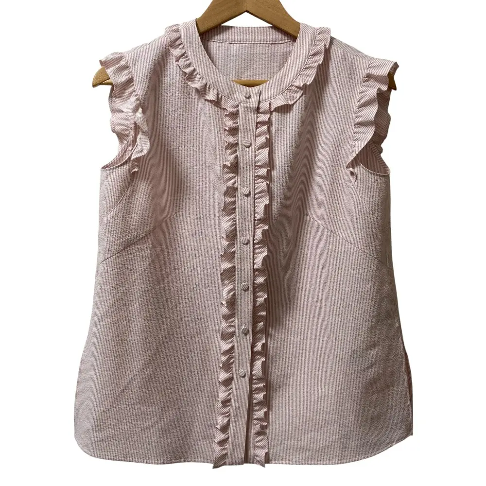 25SS Rene ルネ フリル ノースリーブ ブラウス 6511120 サイズ36 ピンク×ホワイト