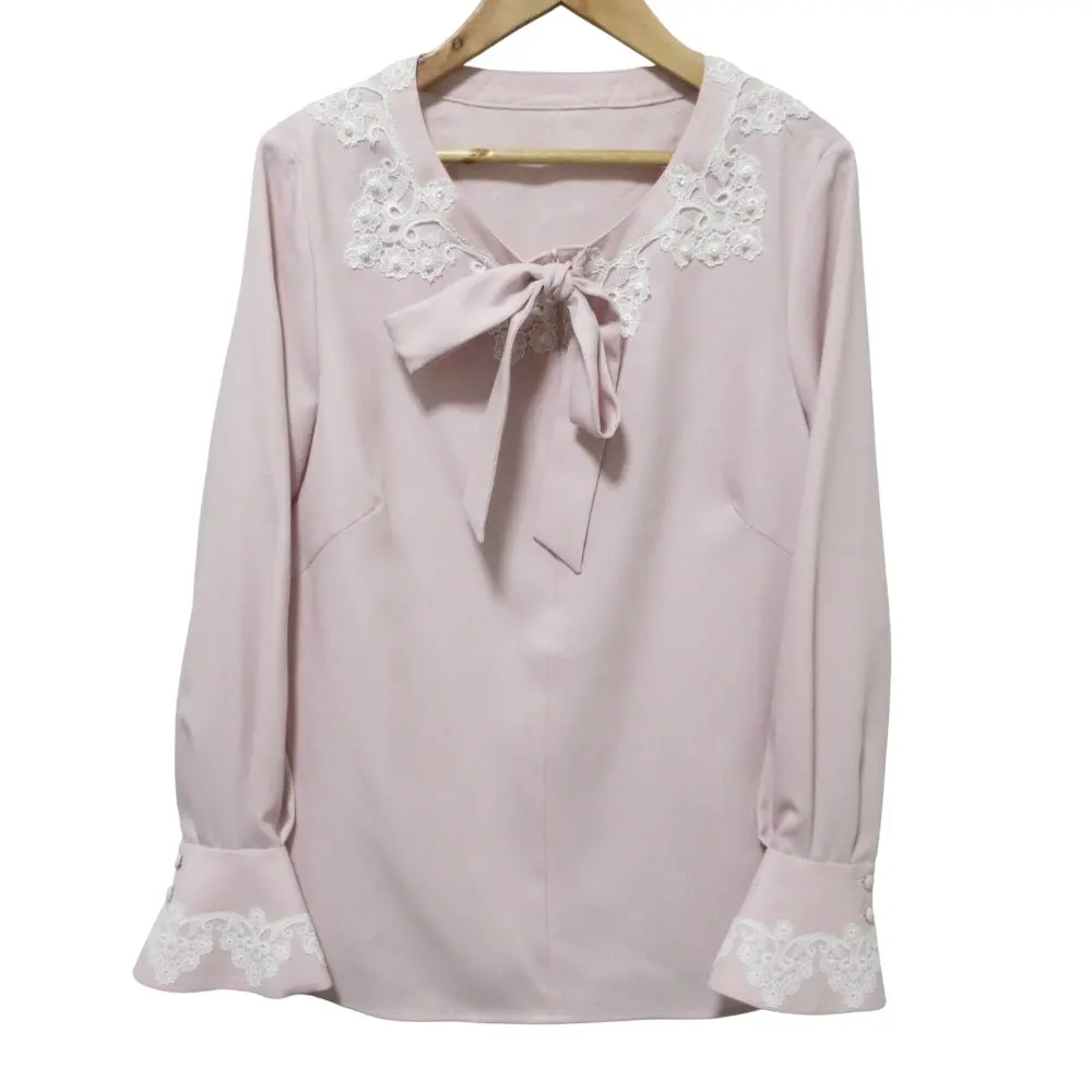 25SS Rene ルネ レース刺繍 ボウタイ 長袖 ブラウス 6511010 34 ピンク
