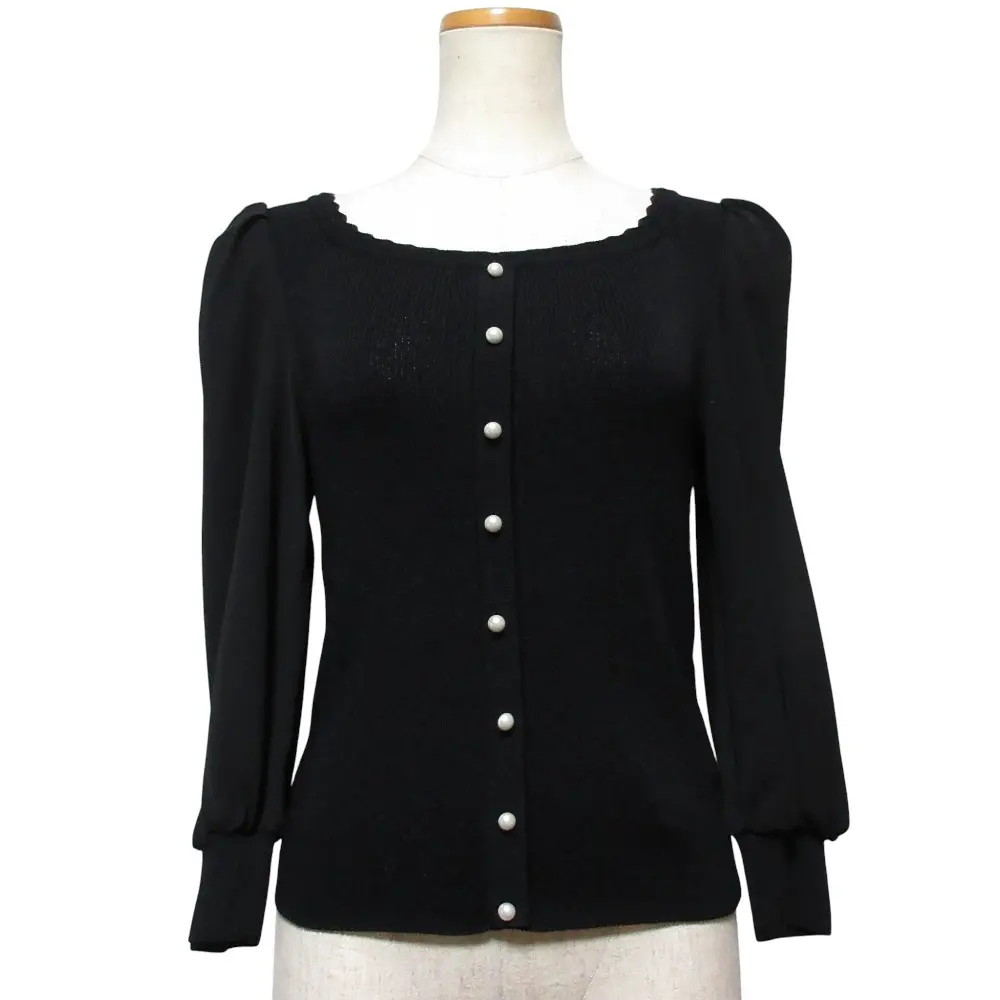 22SS Rene ルネ シアースリーブ パールボタン リブニット カーディガン 6222330 サイズ36 ブラック