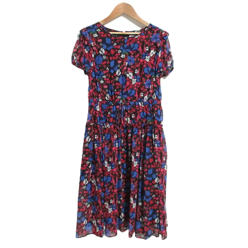 Rene ルネ フラワープリント シアースリーブ 半袖 ティアード フレア ワンピース 6036310 34サイズ マルチカラー