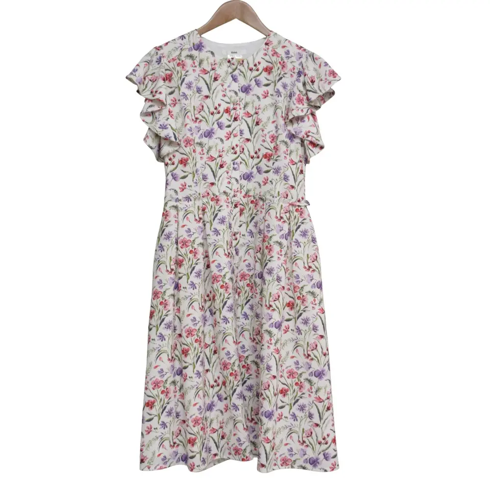 21SS Rene ルネ フラワープリント フレアシャツ ロング ワンピース 6116100 サイズ36 ホワイト マルチカラー