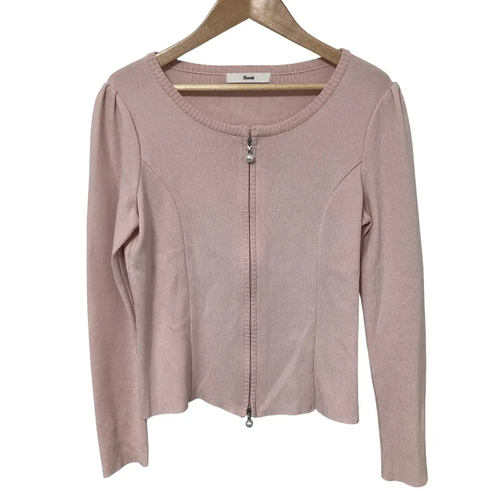 Rene ルネ パールリボン装飾 ジップ ニット カーディガン 6632860E サイズ36 ピンク