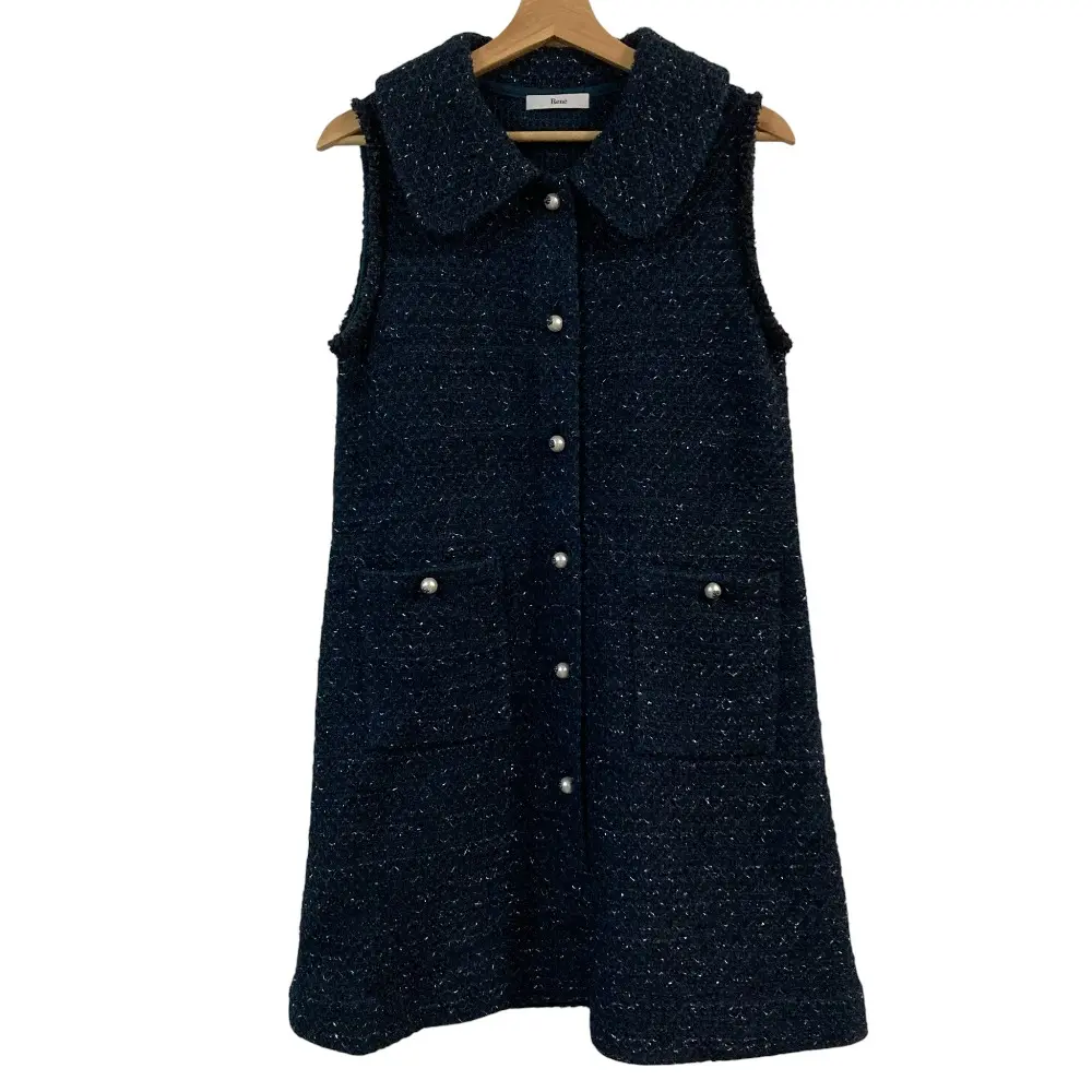 25AW René ルネ ツイード ロングジレ 6532440 サイズ34 ネイビー