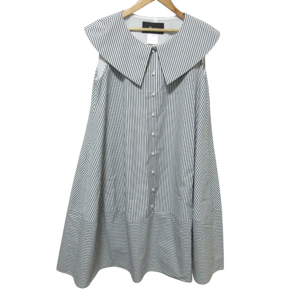 クリーニング済 23AW Rene ルネ パールボタン ラッフルカラー ストライプ シャツドレス ワンピース 5336020 36 グレー