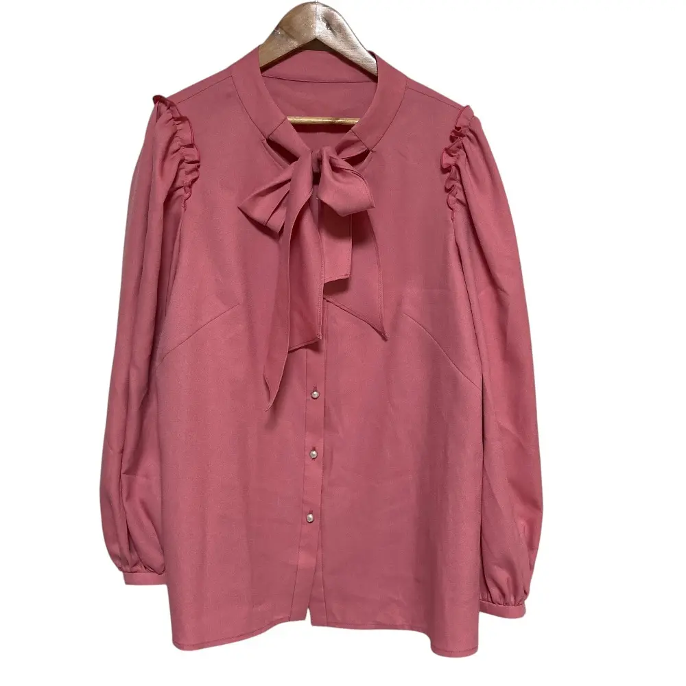 24AW Rene ルネ パール調ボタン ロングスリーブ ボウタイブラウス 36 ピンク
