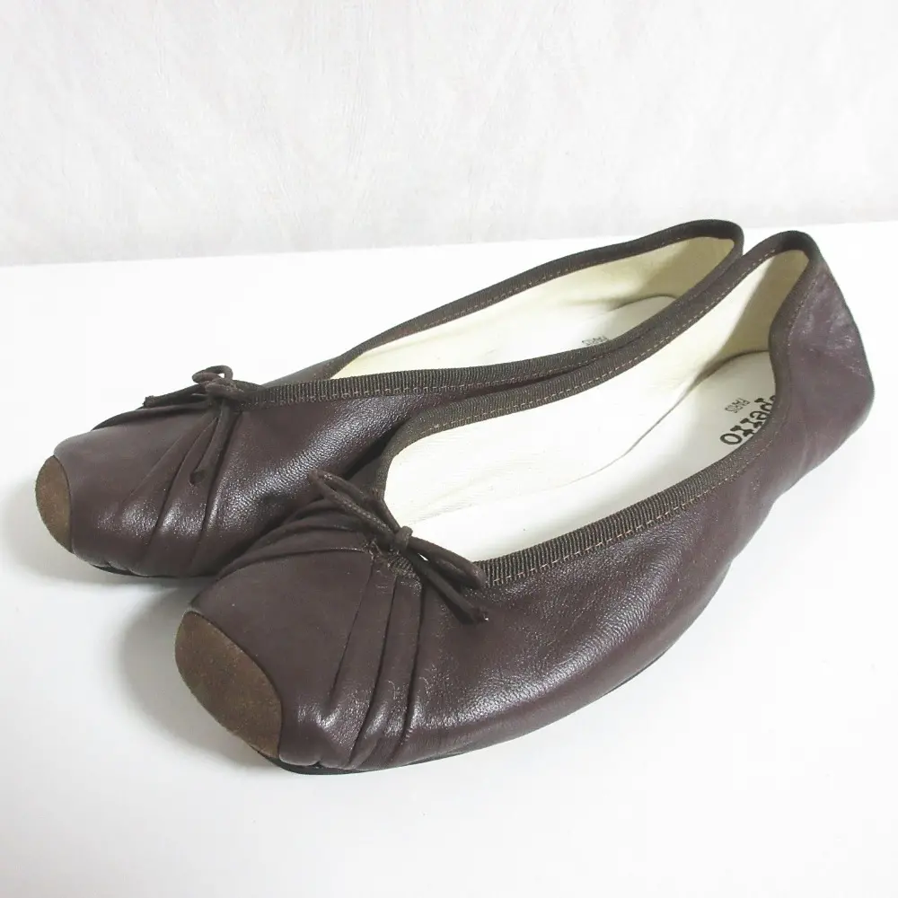 Lepetto レペット レザー スクエアトゥ バレエシューズ パンプス フラットシューズ 38 24.0cm相当 ブラウン