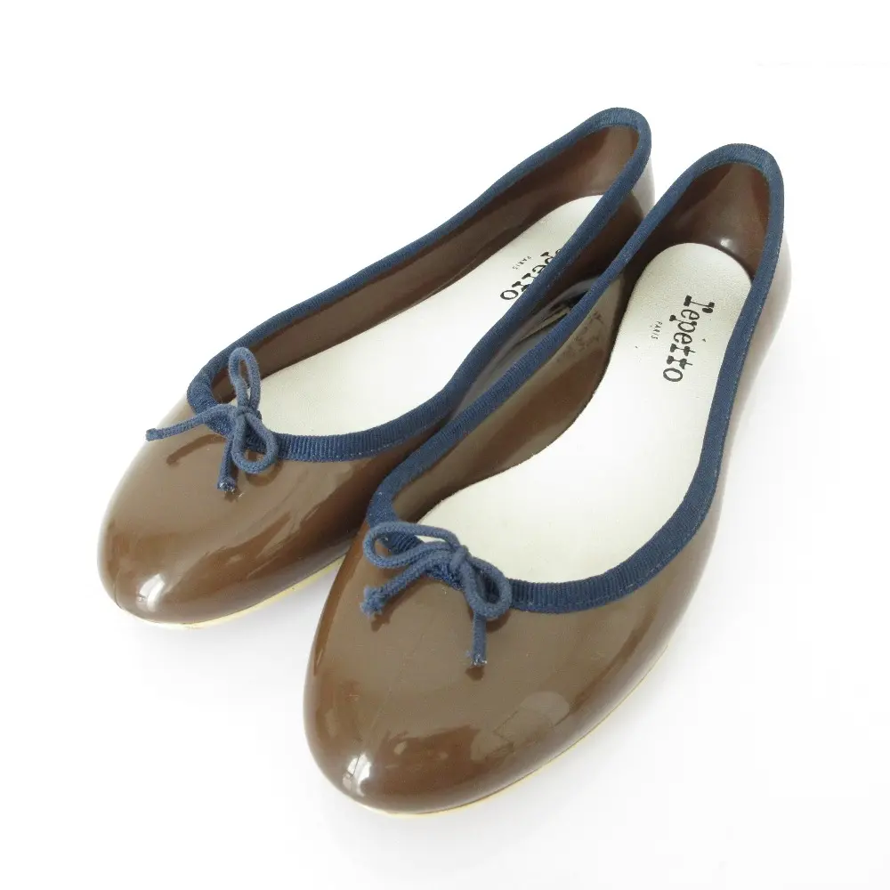 repetto レペット ラバー ラウンドトゥ リボン フラットシューズ パンプス レインシューズ バレエシューズ 39 25cm相当 ブラウン