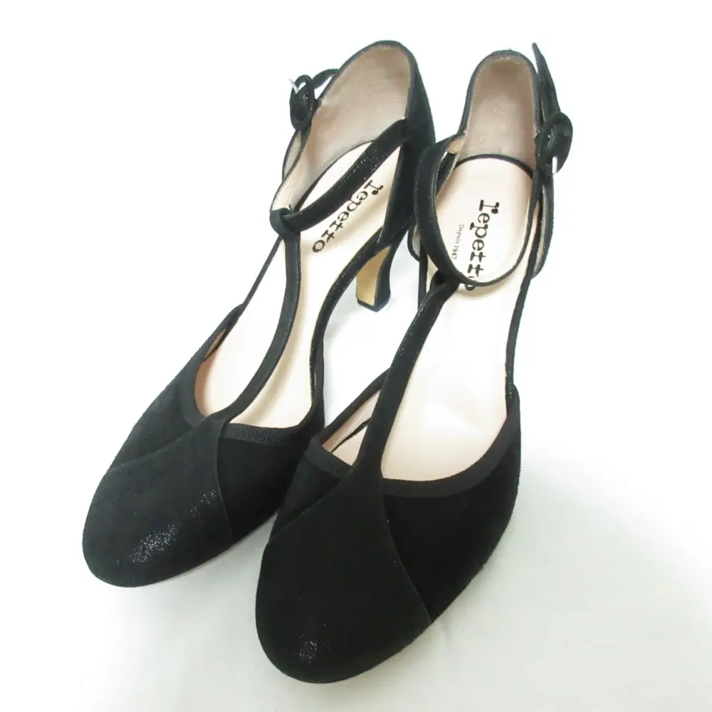 repetto レペット BAYA スエード ラウンドトゥ Tストラップ パンプス サイズ39.5 約25cm ブラック