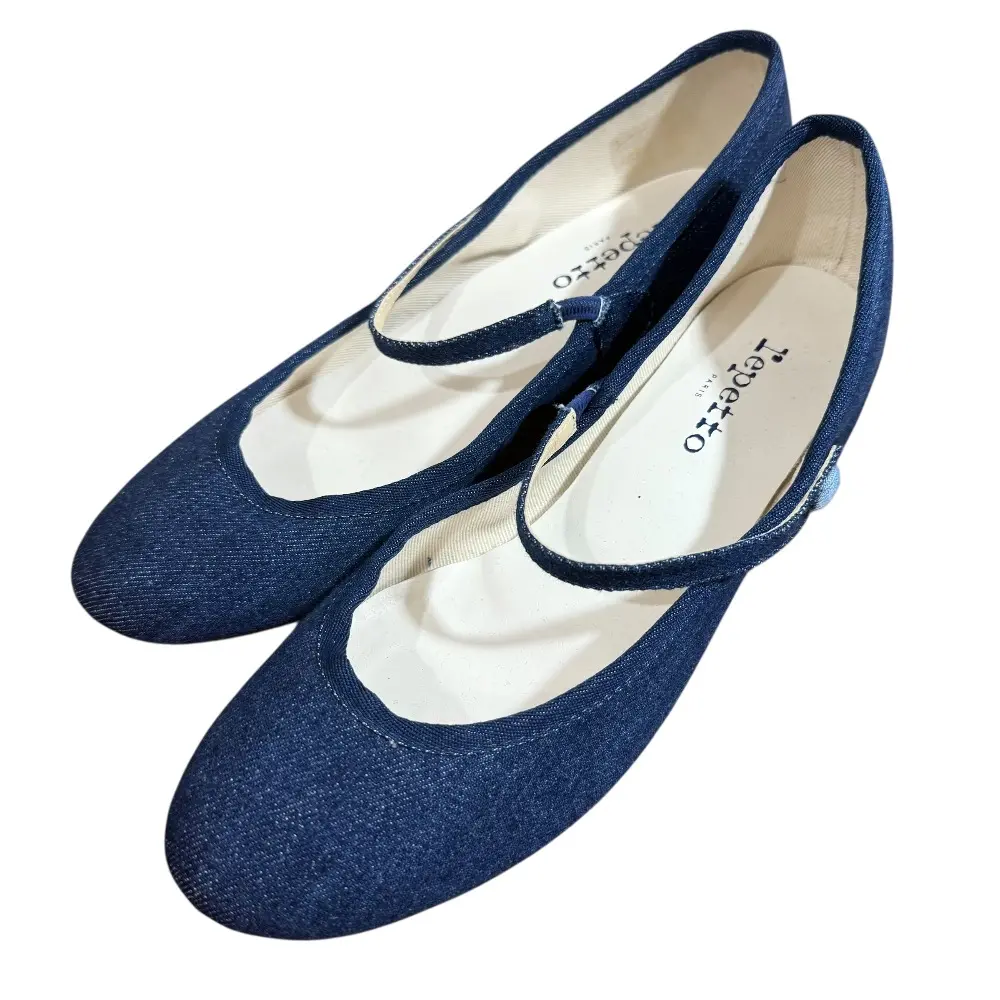 repetto レペット ROSE DENIM メリージェーン デニム地 ローヒール パンプス 39 25cm相当 インディゴブルー