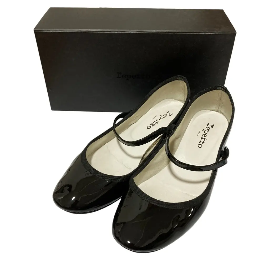 Repetto レペット パテントレザー ローヒール メリージェーン パンプス 38 24cm相当 ブラック