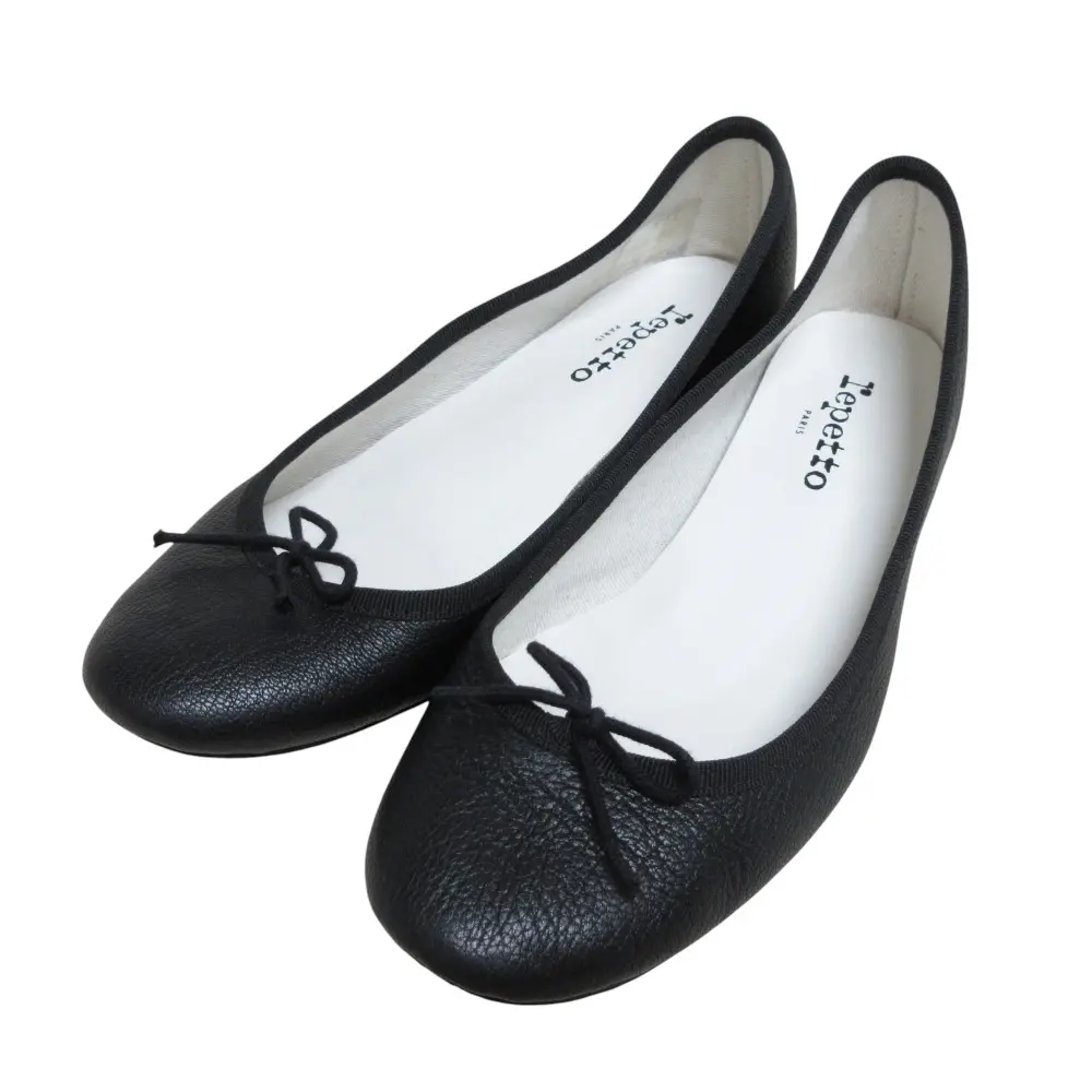Repetto レペット レザー リボン バレエシューズ フラットパンプス 38 1/2 24.5cm相当 ブラック