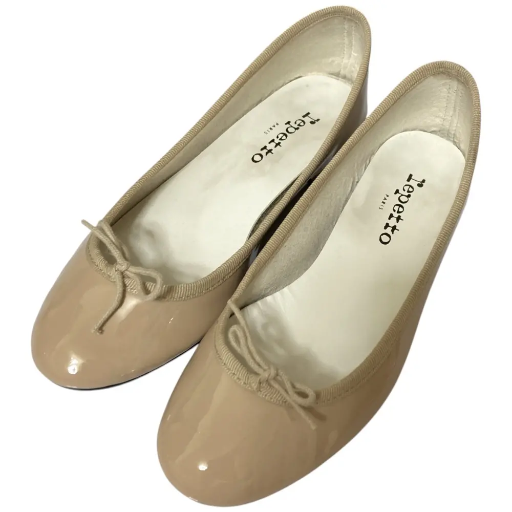 repetto レペット CAMILLE BALGOM カミーユ リボン ミドルヒール パテントレザーバレエシューズ パンプス 34 約22cm ベージュ 