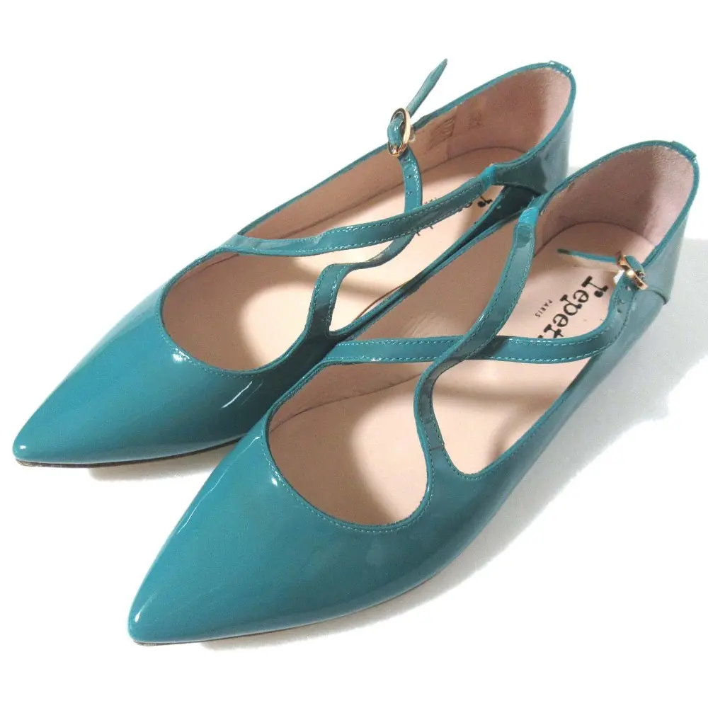 repetto レペット パテントレザー ポインテッドトゥ フラット パンプス サイズ38.5 24.5cm相当 グリーン