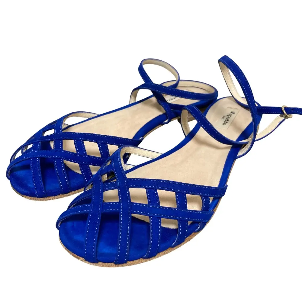 Repetto レペット スエード アンクルストラップ フラットサンダル サイズ38 約24cm ブルー